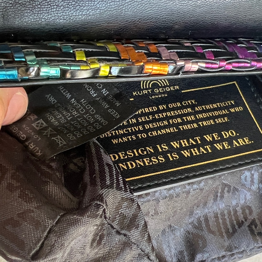 KURT GEIGER Kensington woven rainbow patent metallic convertible bag on chain - Picture 4 of 16